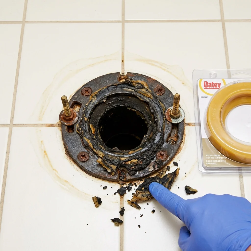 Failed wax ring showing water seepage at the base of a toilet in a Savannah, TN home