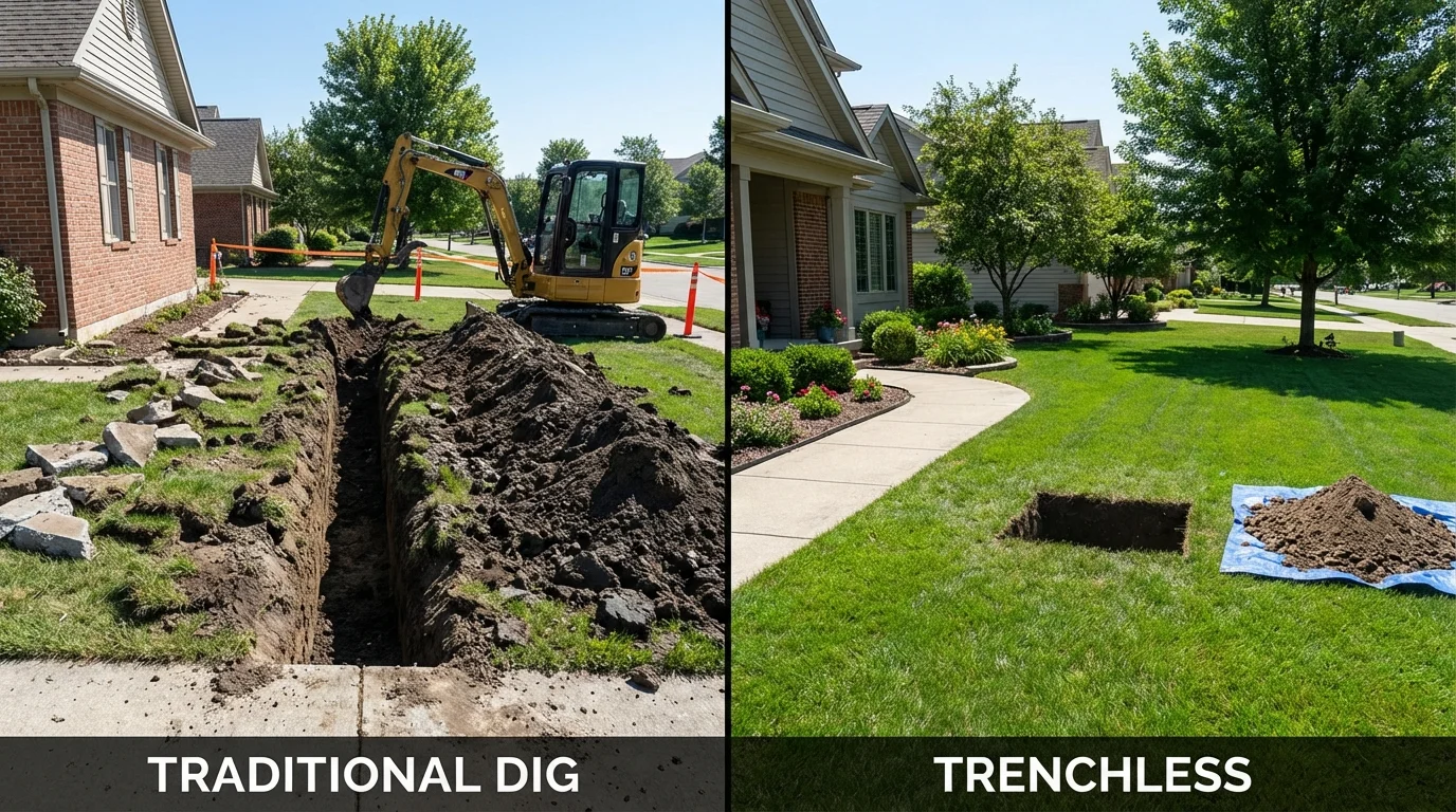 Trenchless sewer repair with minimal yard damage versus traditional excavation in Savannah, TN